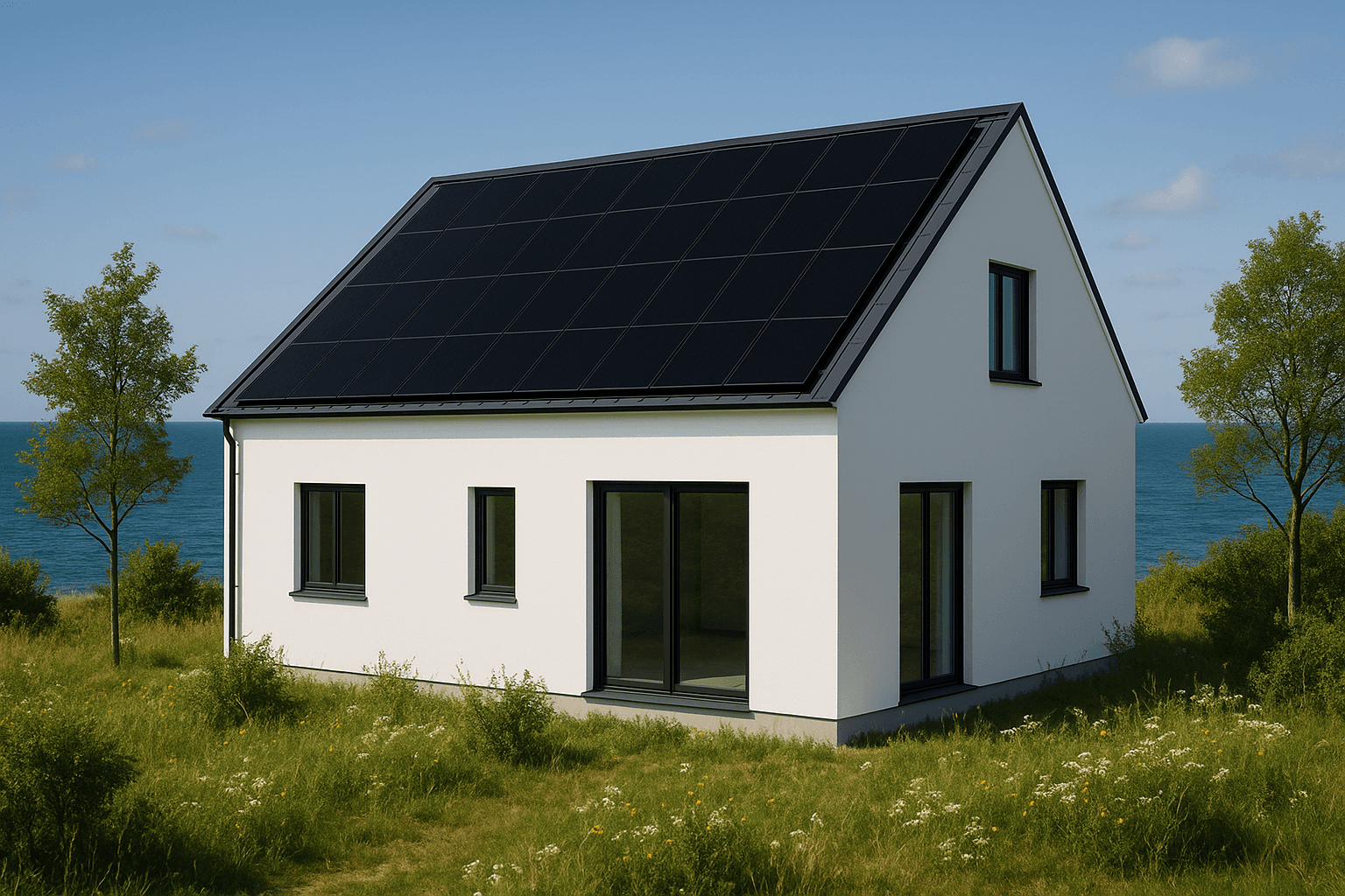 Solcellspaneler på taket av en villa